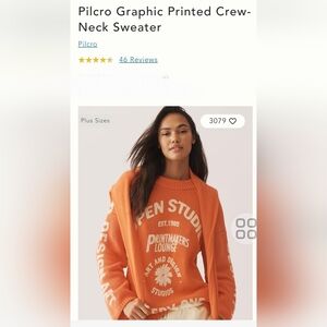 Anthropologie Pilcro Vibrant Orange Graphic Crew-Neck Sweater